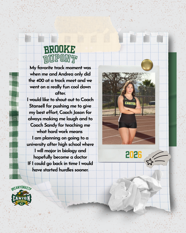 Looking forward in recognizing our Seniors tomorrow at our last home meet of the season. Thank You Seniors for your loyalty and dedication to our program. We truly appreciate you in representing our Canyon Track and Field name. Looking forward to your fut