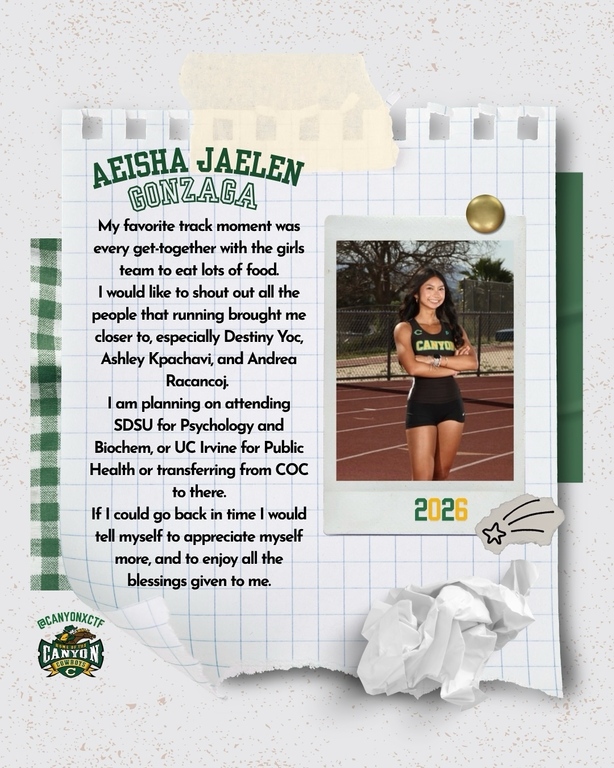 Looking forward in recognizing our Seniors tomorrow at our last home meet of the season. Thank You Seniors for your loyalty and dedication to our program. We truly appreciate you in representing our Canyon Track and Field name. Looking forward to your fut
