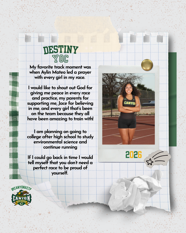Looking forward in recognizing our Seniors tomorrow at our last home meet of the season. Thank You Seniors for your loyalty and dedication to our program. We truly appreciate you in representing our Canyon Track and Field name. Looking forward to your fut