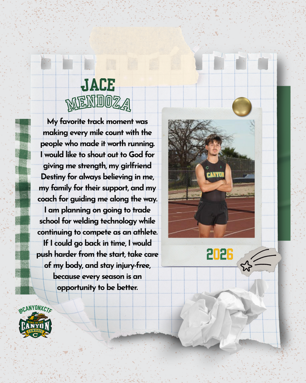 Looking forward in recognizing our Seniors tomorrow at our last home meet of the season. Thank You Seniors for your loyalty and dedication to our program. We truly appreciate you in representing our Canyon Track and Field name. Looking forward to your fut