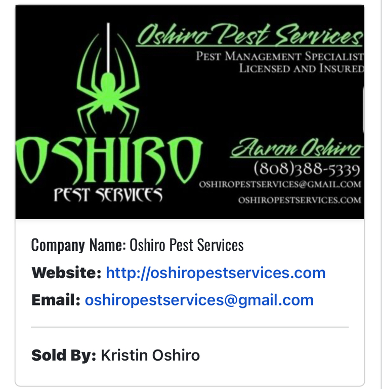 Oshiro Pest Services!  Mahalo for your support!!