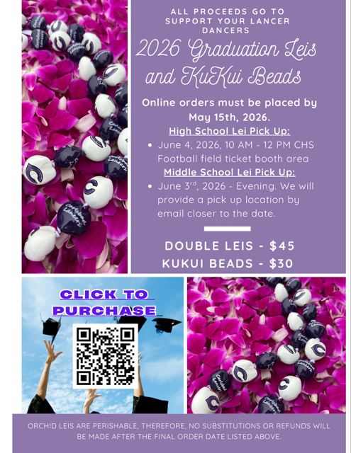 Graduation Lei and KuKui Bead Fundraiser!

Purchase yours today before they sell out!