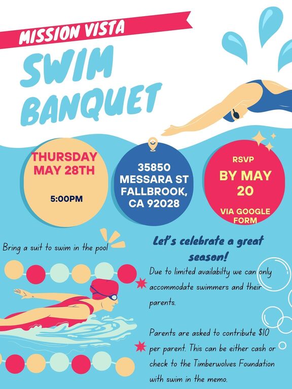 RSVP for the Swim Banquet here!
https://forms.gle/rpr58gih8esYRfvx6
