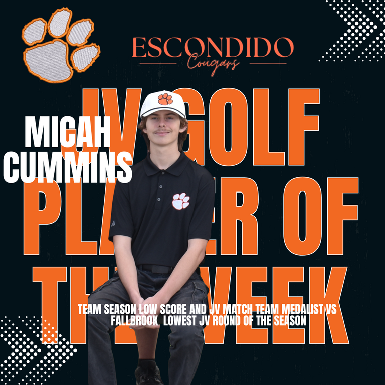 Congratulations to the EHS Cougar Golf JV Player of the Week - Micah Cummins!