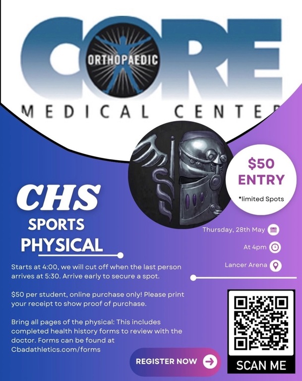 Information for tomorrow night's sports physicals.