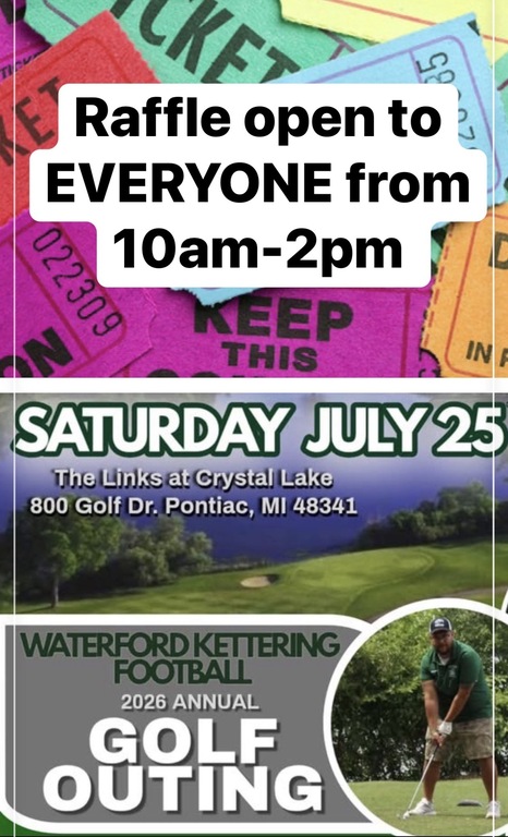 The raffle is open to all!!! The golf outing is one week from today (July 25th) , and we will be opening the raffle to EVERYONE in the WK football family from 10am-2pm!!  So come on up and scope out all of the amazing items up for grabs! 
Just be sure to 