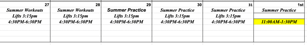 This weeks schedule