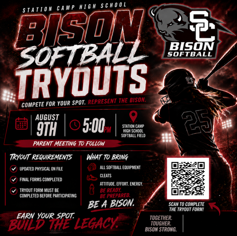 This is for HS softball tryouts for the 2026-2027 season. Any would be student athletes interested can scan the QR or click the link below:

https://form.123formbuilder.com/6845025/2026-27-schs-softball-tryout-form