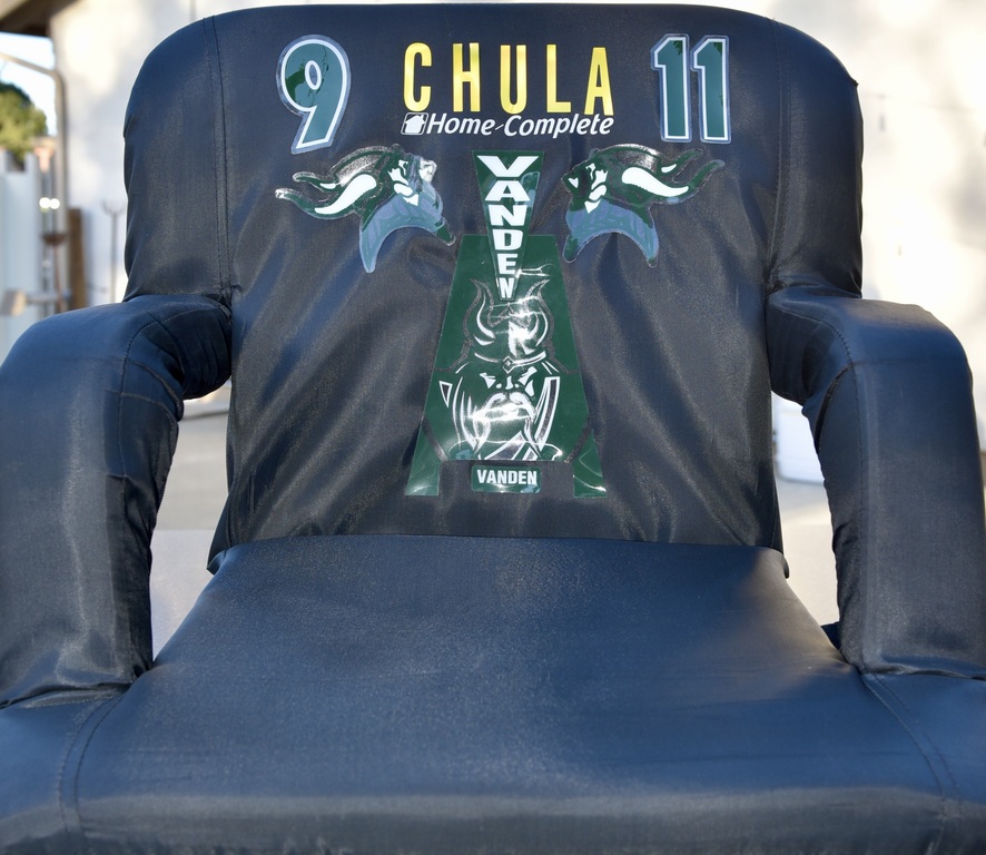 MRS.  50 YARD LINE "CHULA DIANA "  SHE 'S BEEN ON THE 50 YARD LINE SINCE 2017. HER STADIUM SEATING CHAIR A TRIBUTE TO DANIEL HUGHES  # 9 FOOTBALL & BASKETBALL # 11   "GO VIKING DANIEL"