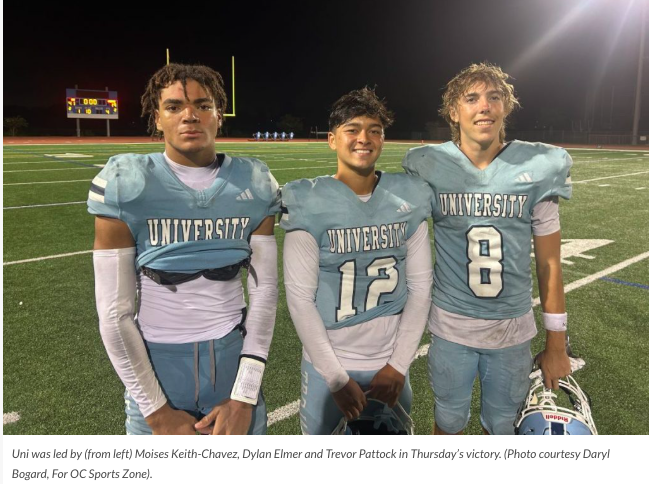 Uni football team starts fast, captures opening victory at home against Godinez!

Link to complete OC Sports Zone write up...
https://ocsportszone.com/uni-football-team-starts-fast-captures-opening-victory-at-home-against-godinez/
