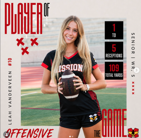 CONGRATULATIONS to our Offensive Player of the Game in our opening matchup vs Crean Lutheran 🏈

Leah Vanderveen #17
(5) receptions
(1) TD
(109) total yards