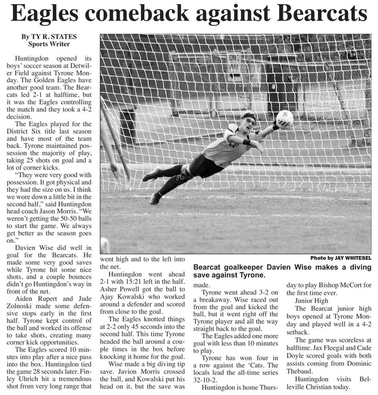 ⚽ The Bearcats opened the season tonight at home against Tyrone in a tough first test.

Varsity: Bearcats 2 — Tyrone 4
JV: Bearcats 0 — Tyrone -4