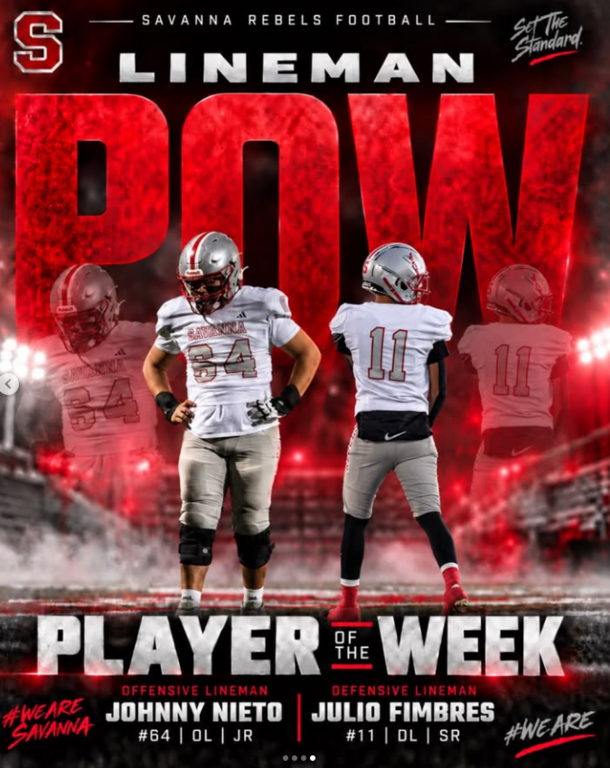 -Offensive Lineman OTW: #64 Johnny Nieto (Jr)
-Defensive Lineman OTW: #11 Julio Fimbres (SR)