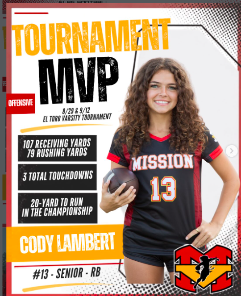 CONGRATULATIONS to our El Toro Varsity Tournament MVPs! 🏆🔥 

OFFENSIVE MVP Cody Lambert #13 | Senior | RB 107 receiving yards 79 rushing yards 3 total touchdowns A standout 20-yard touchdown run in the championship!