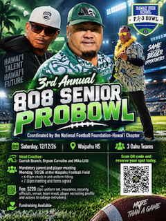 OAHU-Mandatory Parent and Player Meeting.  Waipahu HS - Monday, 10/26. Check in begins at 6:45pm.  Meeting at 7:30pm