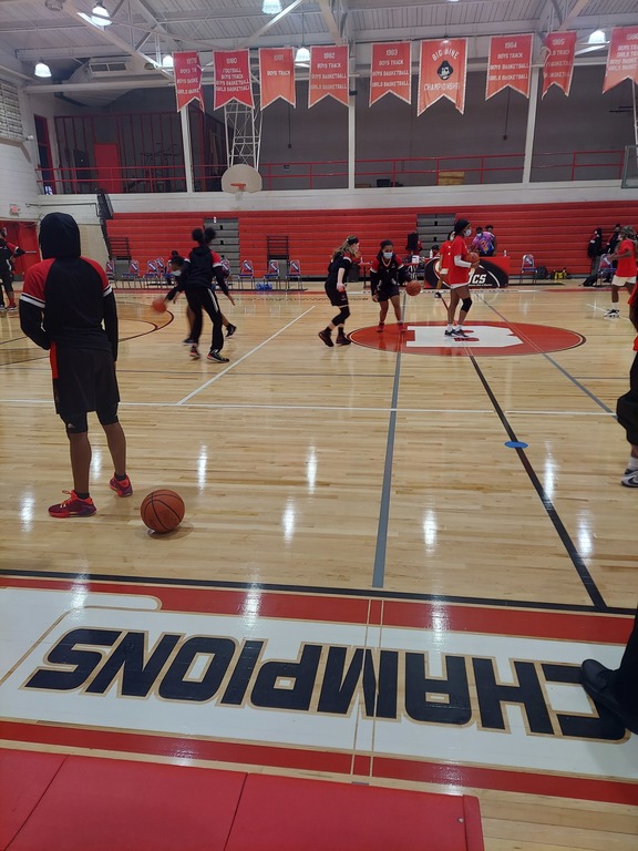 Warm-ups before Flint Beecher. Slow start to the first half 27-16 but finished fast. Westfield Prep 70 Flint Beecher 26. 
Westfield Prep 2-1 on the season.