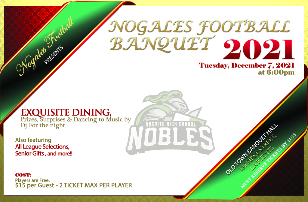 ***FOOTBALL BANQUET!!! ***
Our football banquet will be Tuesday, December 7th at 6pm!  See Coach Martinez to get invites, rsvp, and ticket information!!