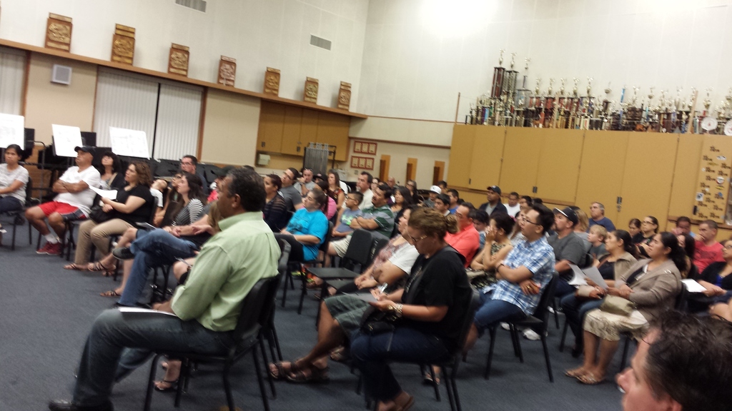 Valencia Instrumental Parents hearing about the upcoming season and opportunities to get involved