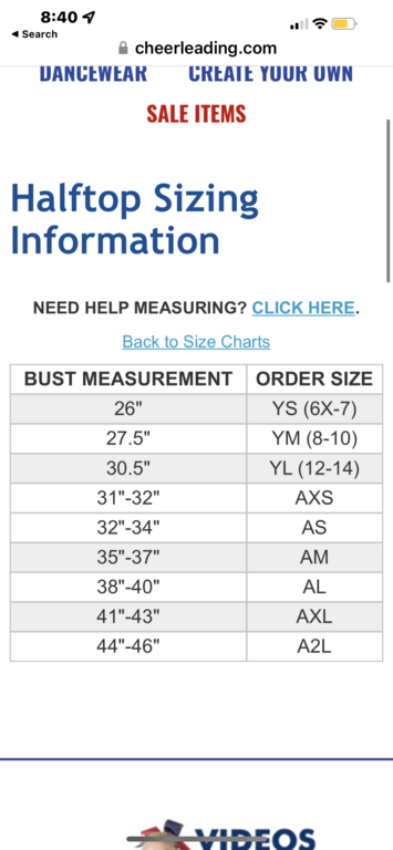 Size chart 2