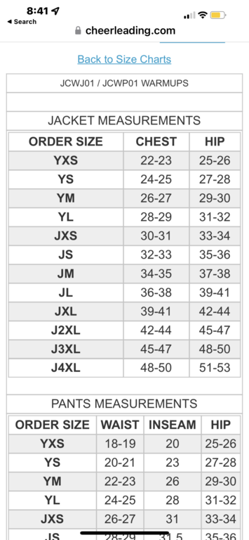 Size chart 3