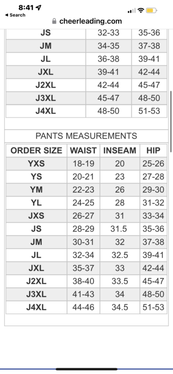 Size chart 4