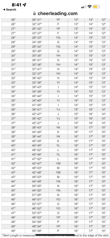 Size chart 6b
